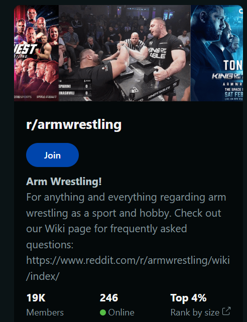 armwrestling subreddit home page screenshot